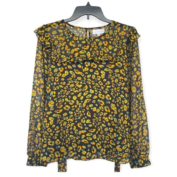 Lost + Wander Women’s Leopard Print Ruffle Long Sleeve Chiffon Blouse Medium - Picture 1 of 15